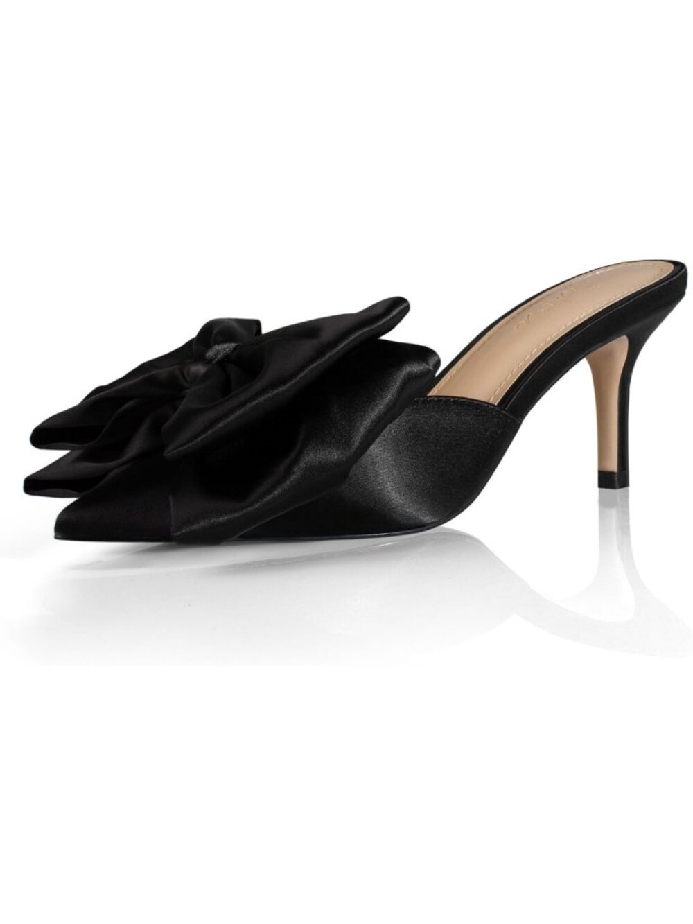 Chic High Heel Sandals with Oversized Bow, 3'' Satin Pointed Toe Mules for